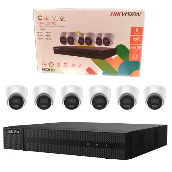 Hikvision EKI-K82T46C 4K ColorVu Kit 8 Channel NVR w/ 2TB HDD, 6 x 4MP Outdoor Network Turret Cameras (Renewed)