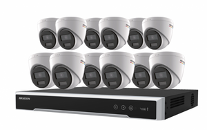 Hikvision EKI-K164T412C ColorVu Kit 16 Channel PoE 4K NVR w/ 4TB HDD & (12) 4MP ColorVu Outdoor Network Turret Camera with 2.8mm Lens (Renewed)