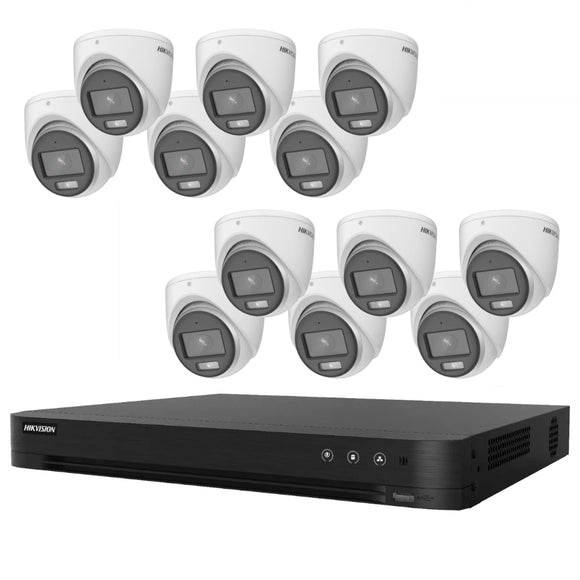Hikvision T7216U4TA12C 16 Channel TurboHD DVR with 4TB HDD & (12) 5MP ColorVu Analog Turret Cameras (Renewed)