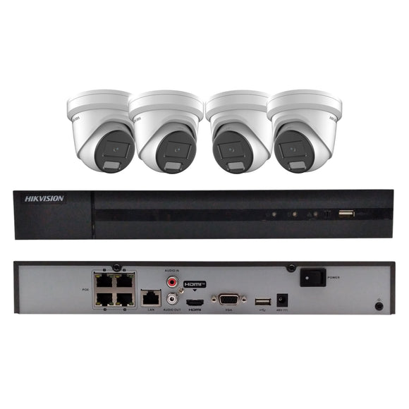 Hikvision EKI-K41T44 Hybrid Light Kit 4 Channel NVR W/ 2TB HDD, 4x 4MP Outdoor IP Cameras (Renewed)