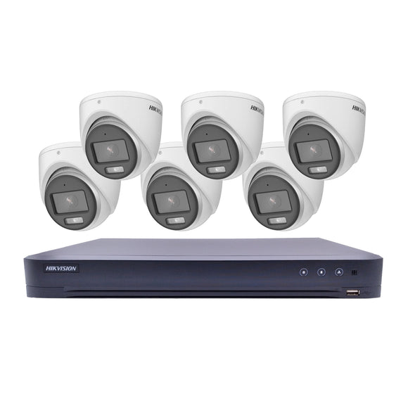 Hikvision T7208U2TA6C 8 Channel TurboHD DVR with 2TB HDD & (6) 5MP ColorVu Analog Turret Cameras (Renewed)