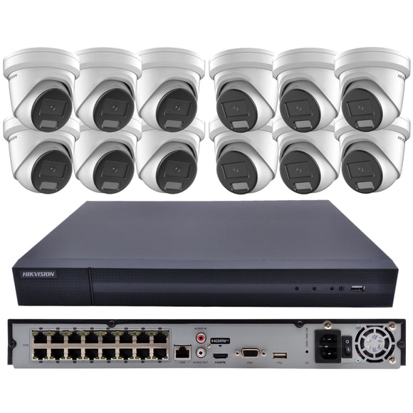 Hikvision EKI-K164T412 Hybrid Light Kit 16 Channel NVR W/ 4TB HDD, 12x 4MP Outdoor IP Cameras (Renewed)