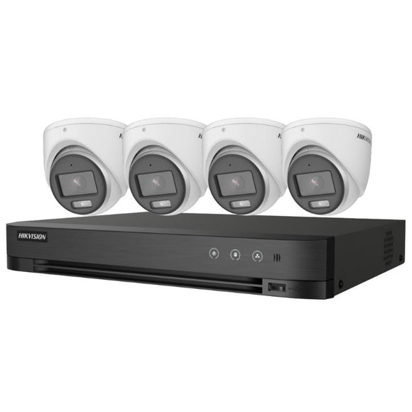 Hikvision T7204U1TA4C 4 Channel TurboHD DVR with 1TB HDD & (4) 5MP ColorVu Analog Turret Cameras (Renewed)
