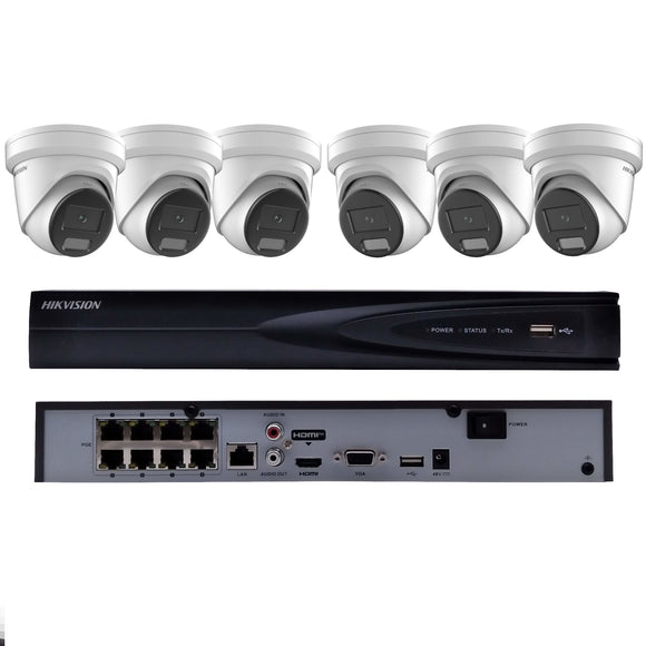 Hikvision EKI-K82T46 Hybrid Light Kit 8 Channel NVR W/ 2TB HDD, 6x 4MP Outdoor IP Cameras (Renewed)