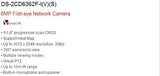 Hikvision DS-2CD6362F-IS 1.27mm Outdoor Fisheye Network Camera PoE 6MP(3072 x 2048) Panoramic 180/360 Degree IR Day/Night (Renewed)