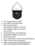 Hikvision DS-2DF8836I5X-AELW 8MP Outdoor Network PTZ Dome Camera 36x Optical Zoom, 7.5-270mm Varifocal Lens, RJ45 Connection (Renewed)