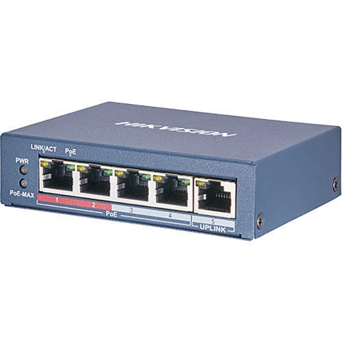 Hikvision DS-3E0105P-E, 4 Port PoE Unmanaged Switch, 4 100M PoE Port, 1 100M Uplink Port, 58W (Renewed)