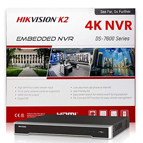 Hikvision DS-7616NI-K2/16P 16 Channel PoE Network Video Recorders, Embedded Plug & Play, Up to 8MP (4K) Resolution, H.265+ (Renewed)